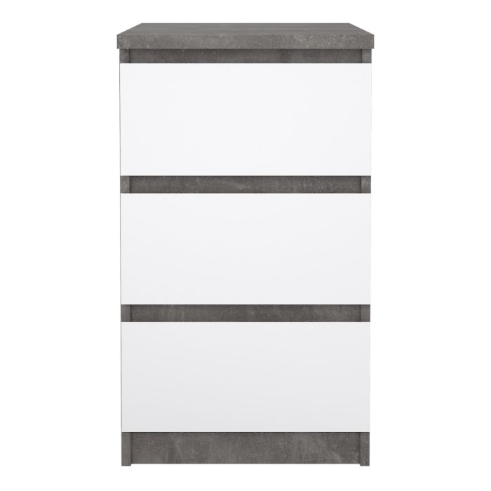 Naia Bedside Table 3 Drawers in Concrete and White Gloss