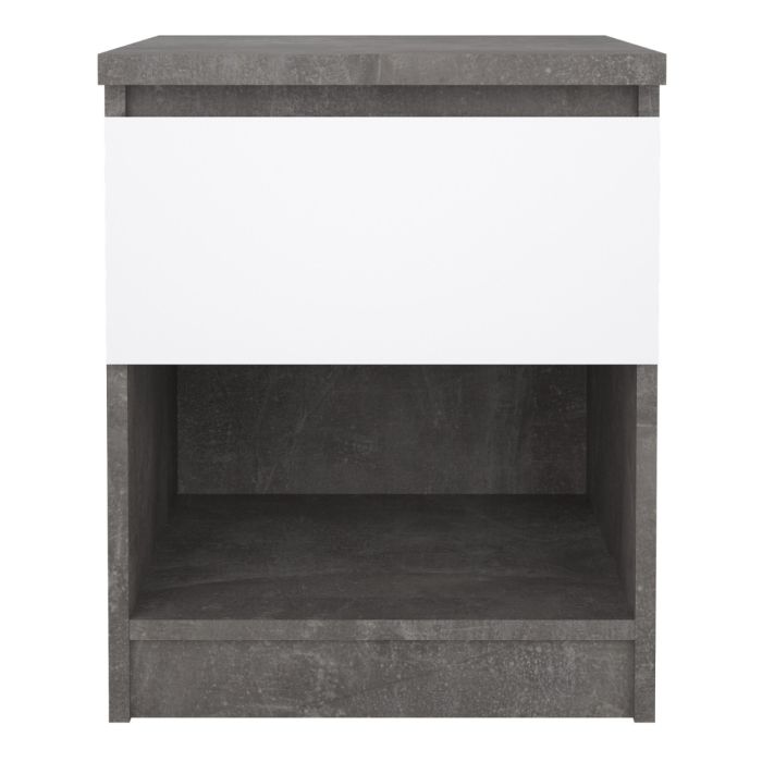 Naia Bedside Table 1 Drawer in Concrete and White Gloss