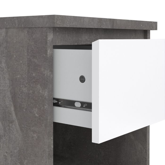 Naia Bedside Table 1 Drawer in Concrete and White Gloss