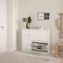 Naia Shoe Cabinet with 2 Flip-Down Doors, 1 Door & 1 Drawer in White High Gloss