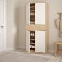 Naia Tall Shoe Cabinet with 4 Doors and 1 Drawer in Oak and White