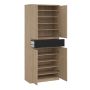 Naia Tall Oak & Black Shoe Storage Cabinet – 4 Doors, 1 Drawer