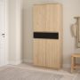 Naia Tall Oak & Black Shoe Storage Cabinet – 4 Doors, 1 Drawer
