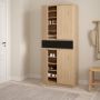 Naia Tall Oak & Black Shoe Storage Cabinet – 4 Doors, 1 Drawer