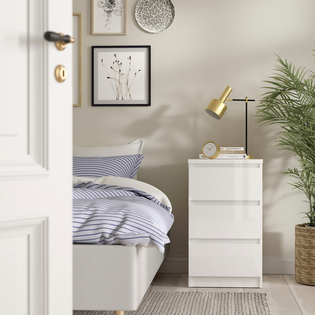 Naia 3 Piece Bedroom Package in White High Gloss
