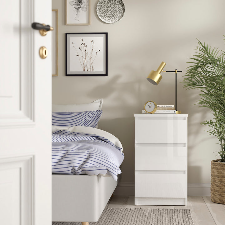 Naia 3 Piece Bedroom Package in White High Gloss