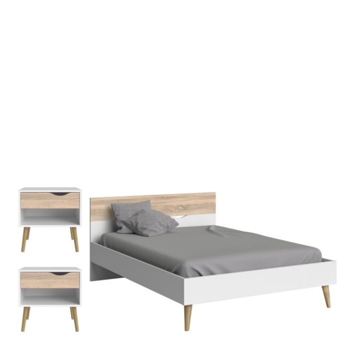 Oslo 3 Piece Bedroom Set with Double Bed in White and Oak