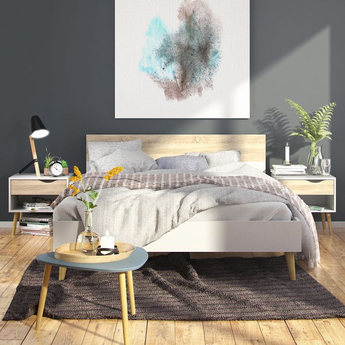 Oslo 3 Piece Bedroom Set with Double Bed in White and Oak
