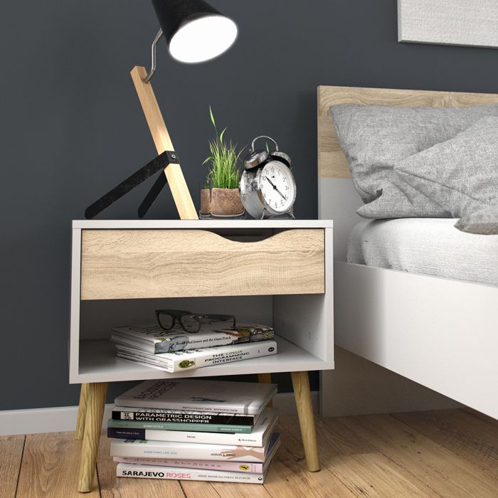 Oslo 3 Piece Bedroom Set with Double Bed in White and Oak