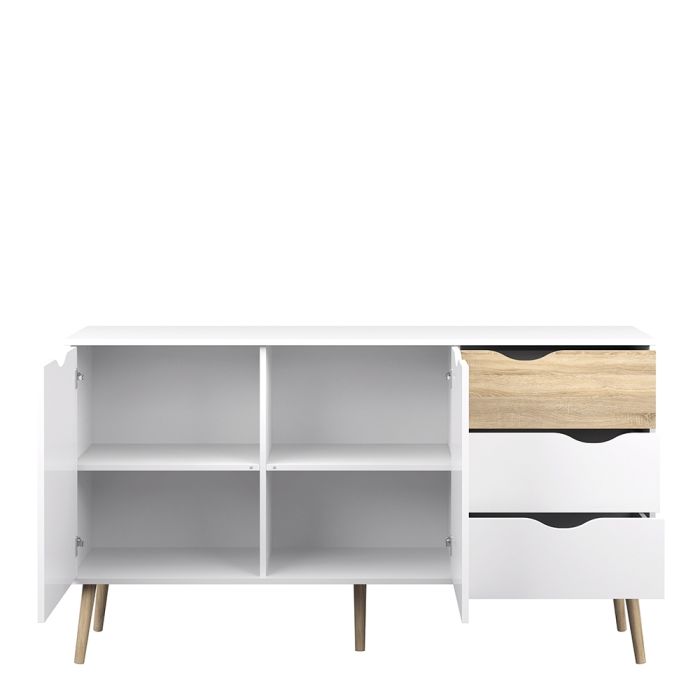 Oslo Large Sideboard 3 Drawers 2 Doors in White and Oak