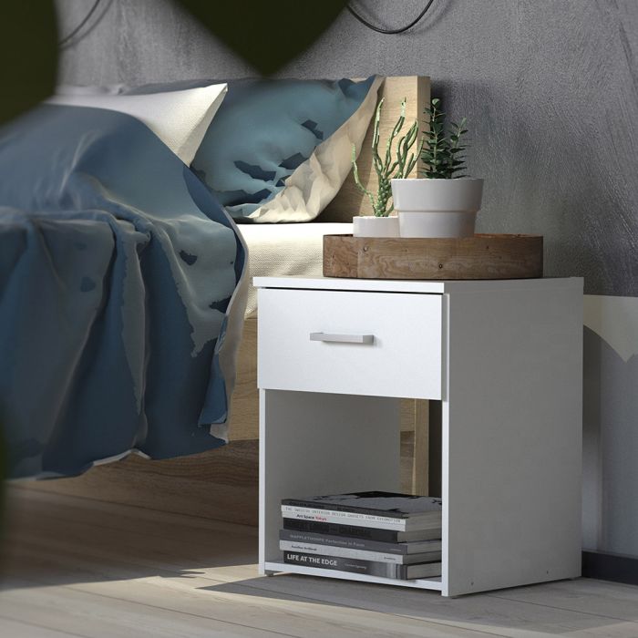 Space Package - Bedside 1 Drawer + Chest of 3 Drawers + Wardrobe with 2 Doors in White