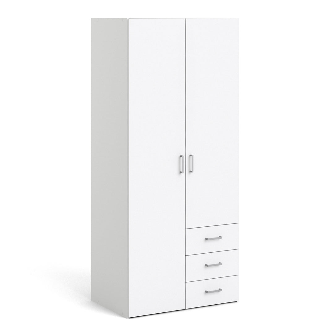 Space Wardrobe with 2 Doors + 3 Drawers in White 1750