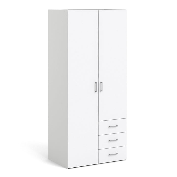 Space Wardrobe with 2 Doors + 3 Drawers in White 1750