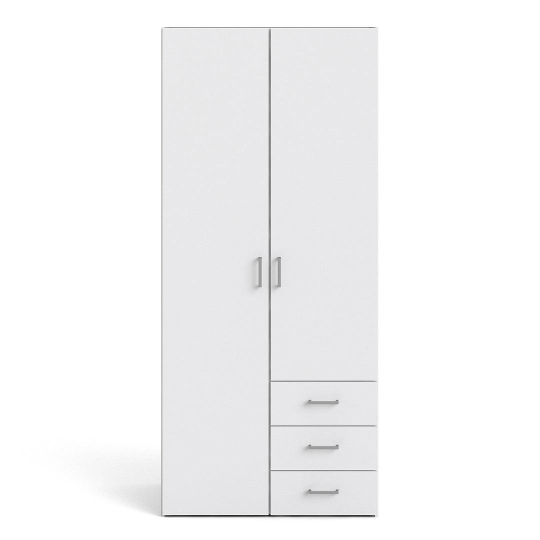 Space Wardrobe with 2 Doors + 3 Drawers in White 1750