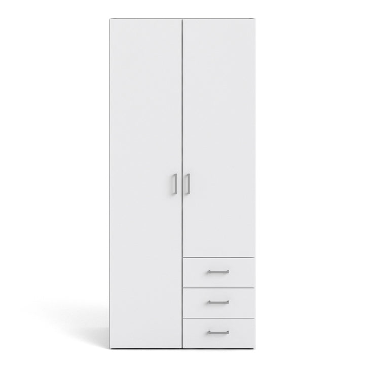 Space Wardrobe with 2 Doors + 3 Drawers in White 1750