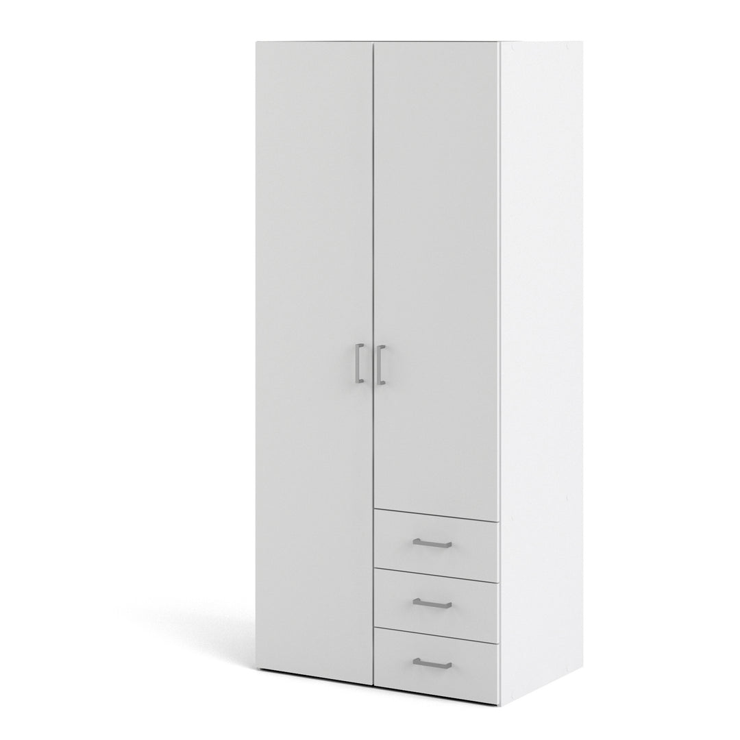 Space Wardrobe with 2 Doors + 3 Drawers in White 1750