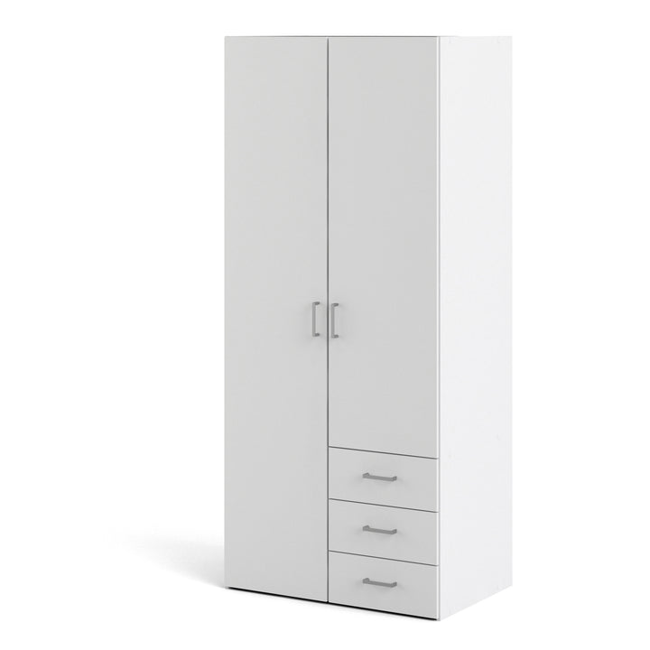 Space Wardrobe with 2 Doors + 3 Drawers in White 1750