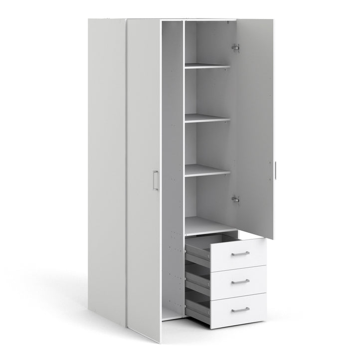 Space Wardrobe with 2 Doors + 3 Drawers in White 1750