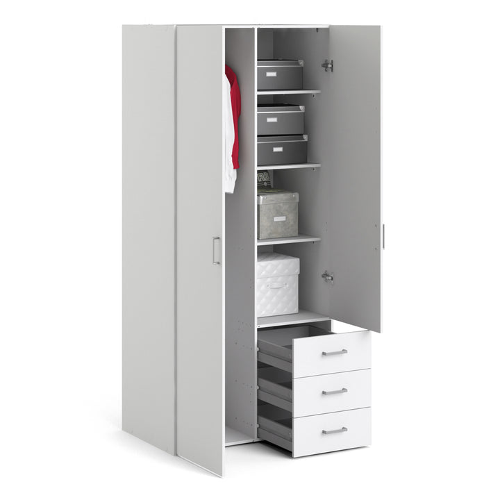 Space Wardrobe with 2 Doors + 3 Drawers in White 1750