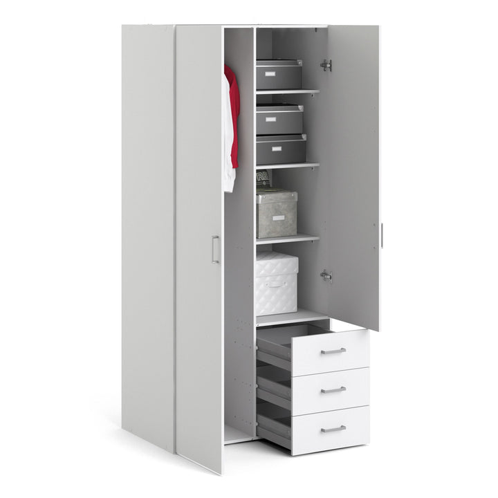 Space Wardrobe with 2 Doors + 3 Drawers in White 1750