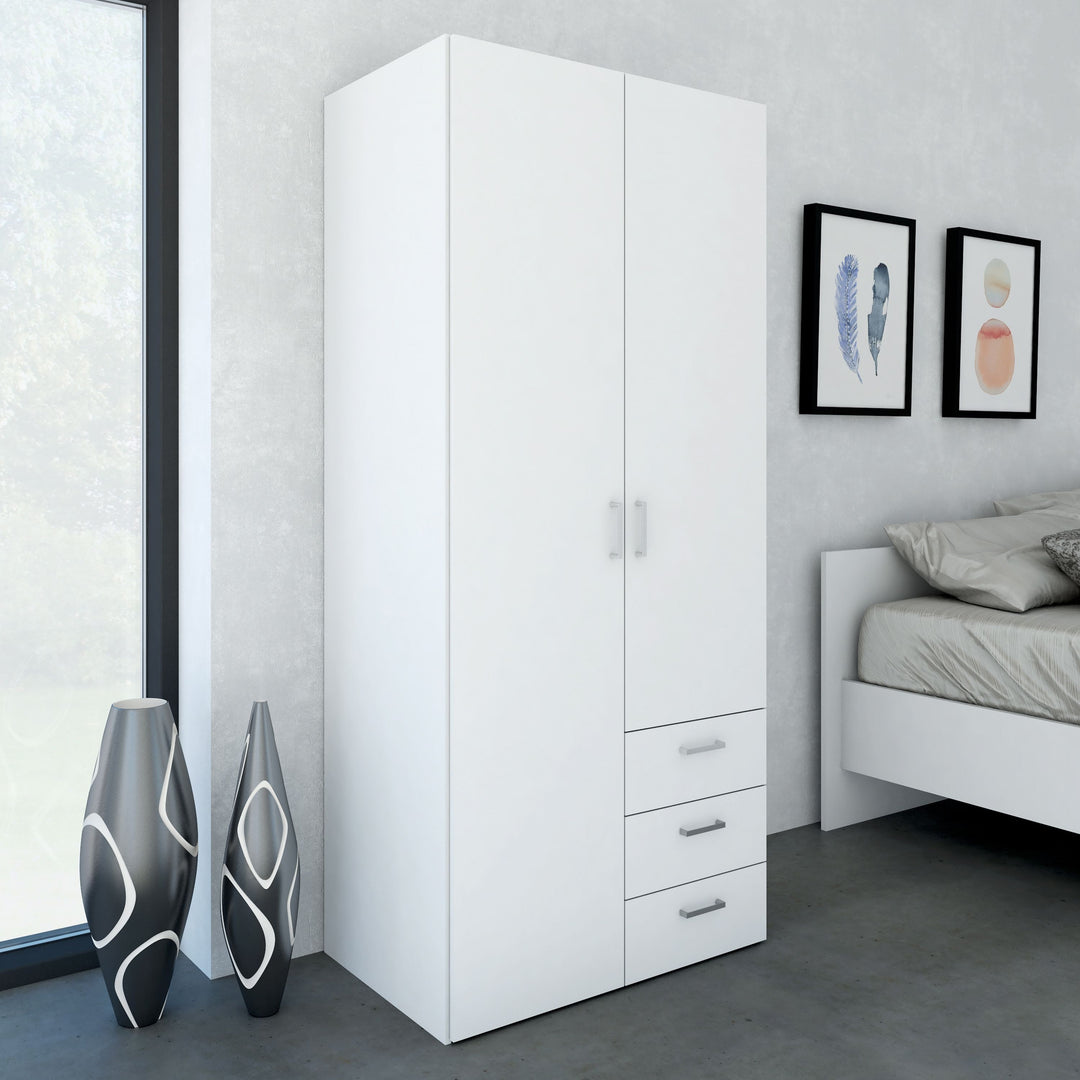 Space Wardrobe with 2 Doors + 3 Drawers in White 1750