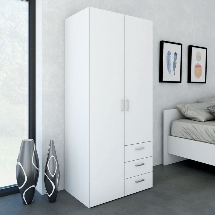 Space Wardrobe with 2 Doors + 3 Drawers in White 1750