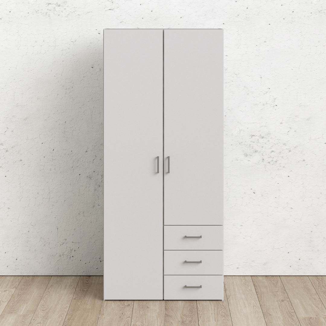 Space Wardrobe with 2 Doors + 3 Drawers in White 1750