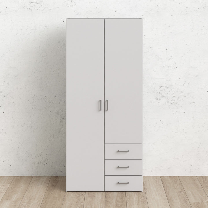 Space Wardrobe with 2 Doors + 3 Drawers in White 1750