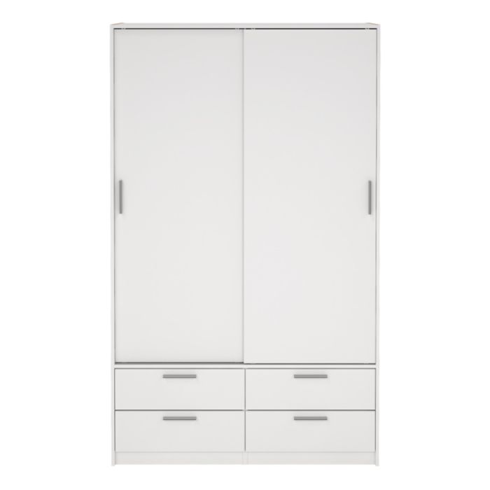 Line Wardrobe with 2 Sliding Doors and 4 Drawers in White