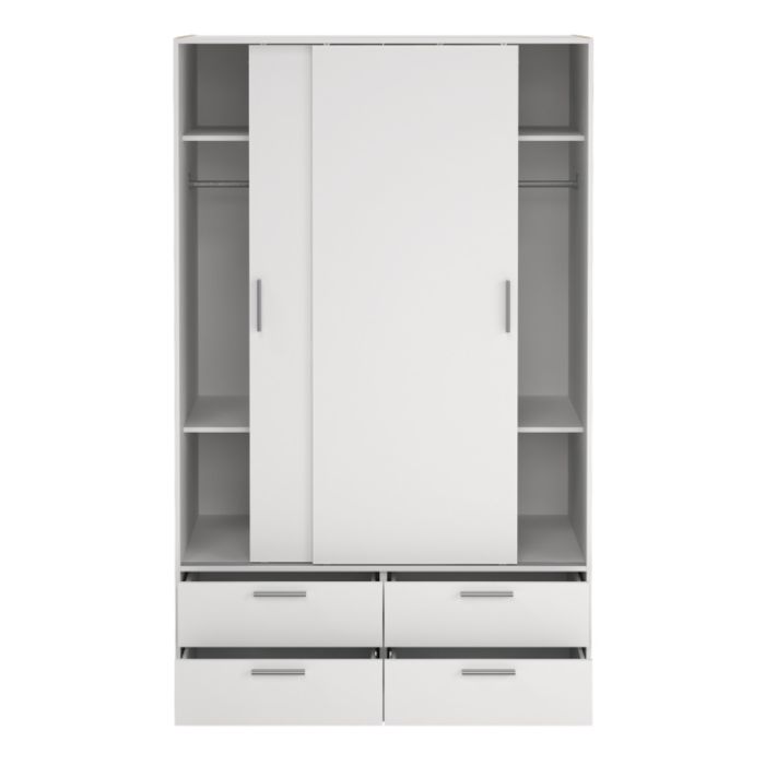Line Wardrobe with 2 Sliding Doors and 4 Drawers in White