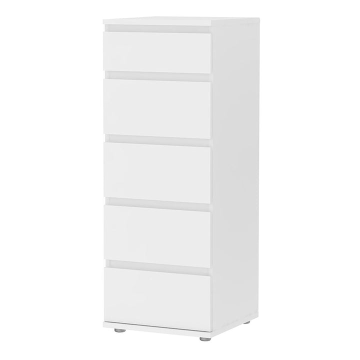 Nova Narrow 5 Drawer Chest in White