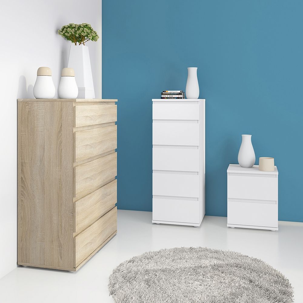 Nova Narrow 5 Drawer Chest in White