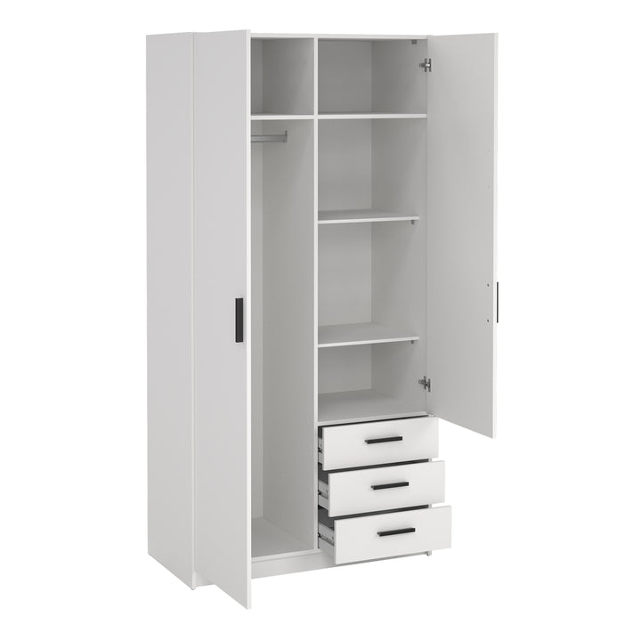 Sprint Wardrobe with 2 Doors + 3 Drawers in White