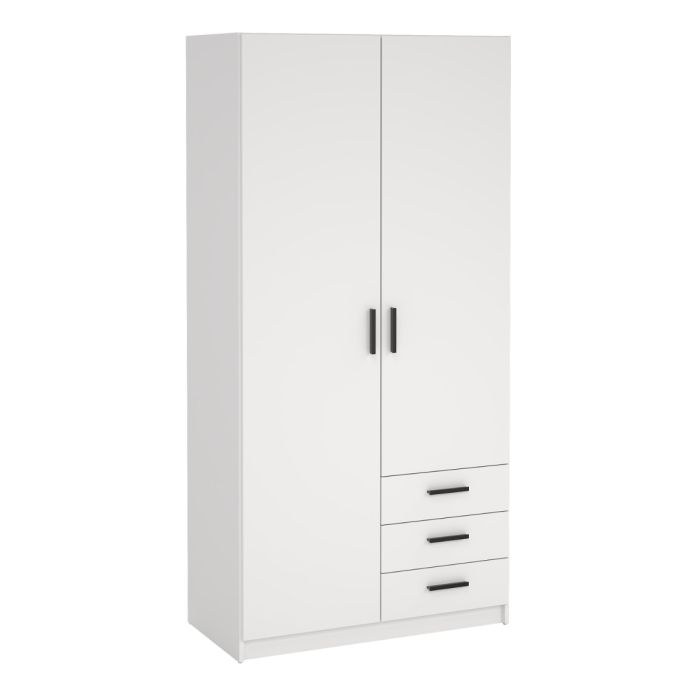 Sprint Wardrobe with 2 Doors + 3 Drawers in White