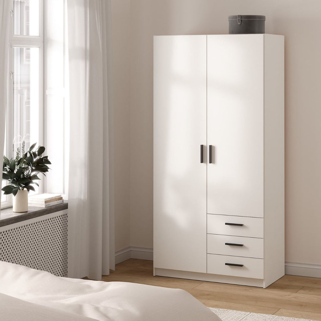 Sprint Wardrobe with 2 Doors + 3 Drawers in White