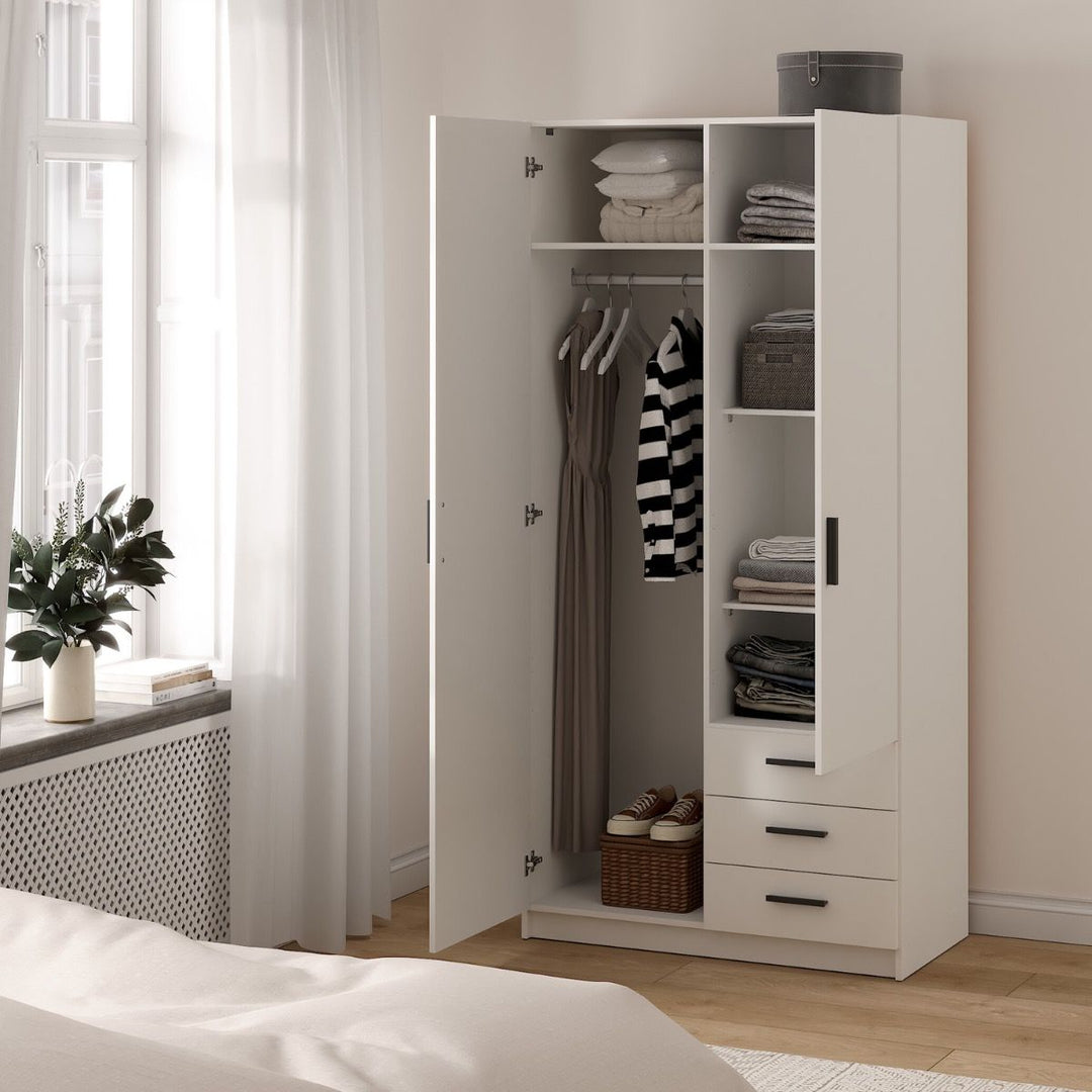 Sprint Wardrobe with 2 Doors + 3 Drawers in White