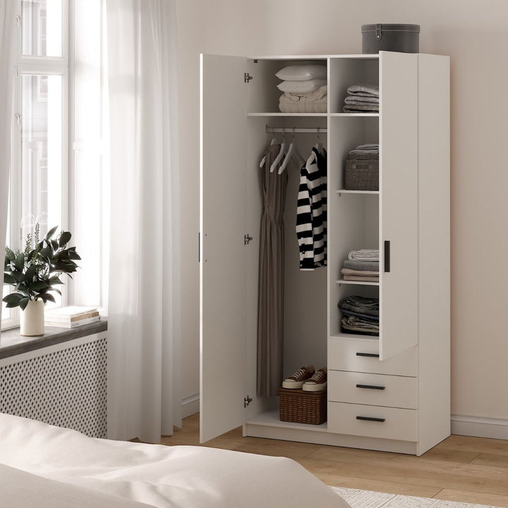Sprint Wardrobe with 2 Doors + 3 Drawers in White