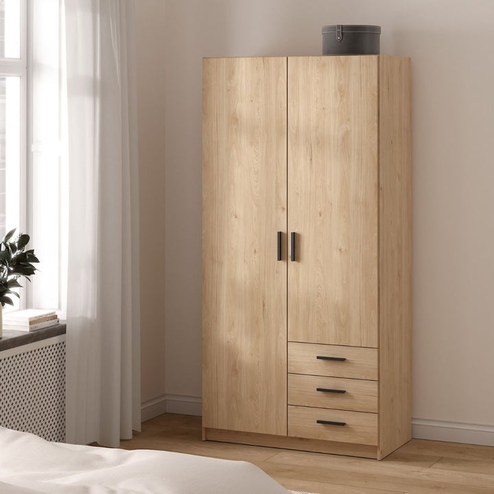 Sprint Wardrobe with 2 Doors + 3 Drawers in Jackson Hickory