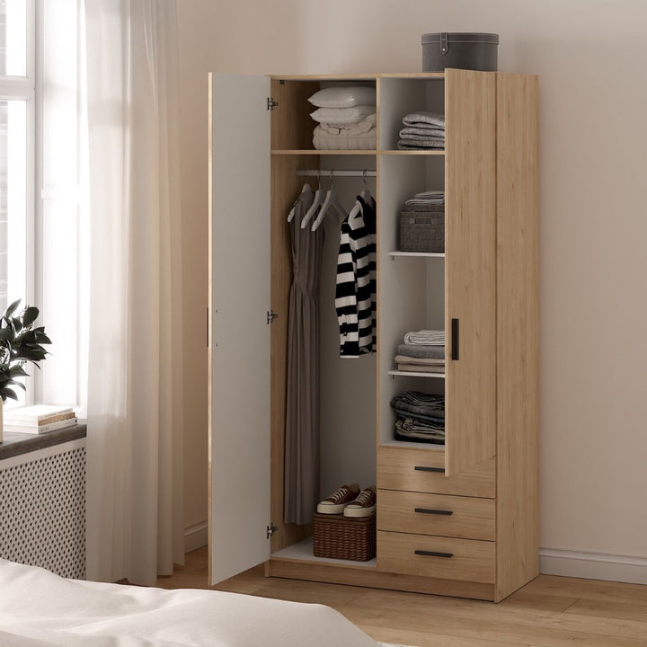 Sprint Wardrobe with 2 Doors + 3 Drawers in Jackson Hickory