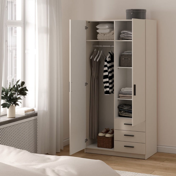 Sprint Wardrobe with 2 Doors + 3 Drawers in Cashmere