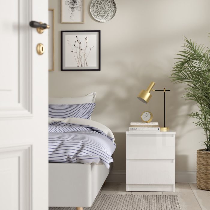 Naia Bedside 2 Drawers in White high gloss