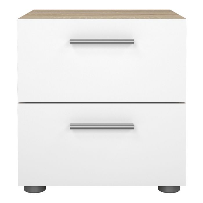Pepe Bedside 2 Drawers in Oak with White High Gloss