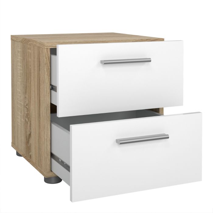 Pepe Bedside 2 Drawers in Oak with White High Gloss