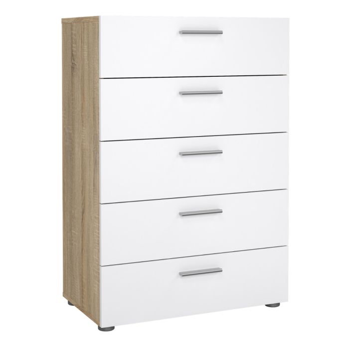 Pepe Chest of 5 Drawers in Oak with White Gloss