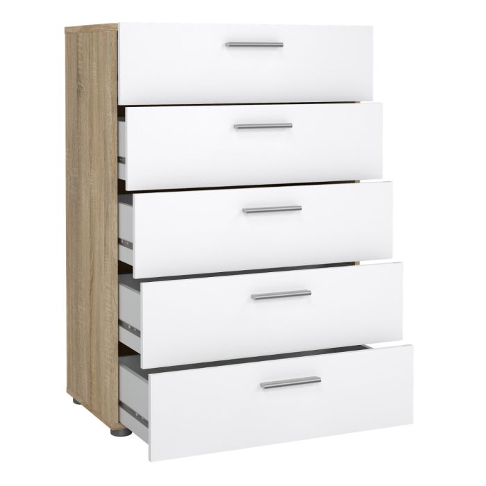 Pepe Chest of 5 Drawers in Oak with White Gloss