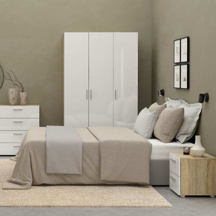 Pepe Wardrobe with 3 Doors in Oak with White High Gloss