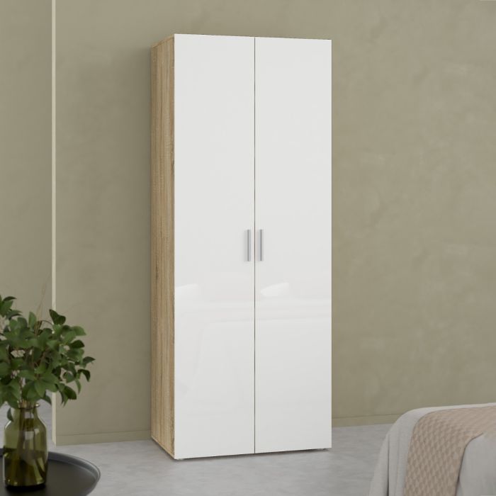 Pepe Wardrobe with 2 doors in Oak with White High Gloss