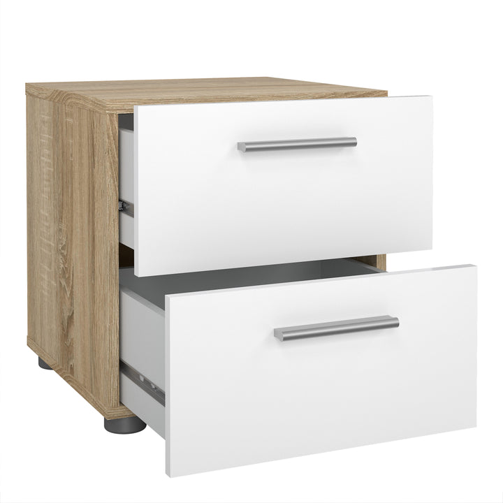Pepe Package - Bedside 2 Drawers + Chest of 4 Drawers + Wardrobe with 2 Doors in Oak with White High Gloss