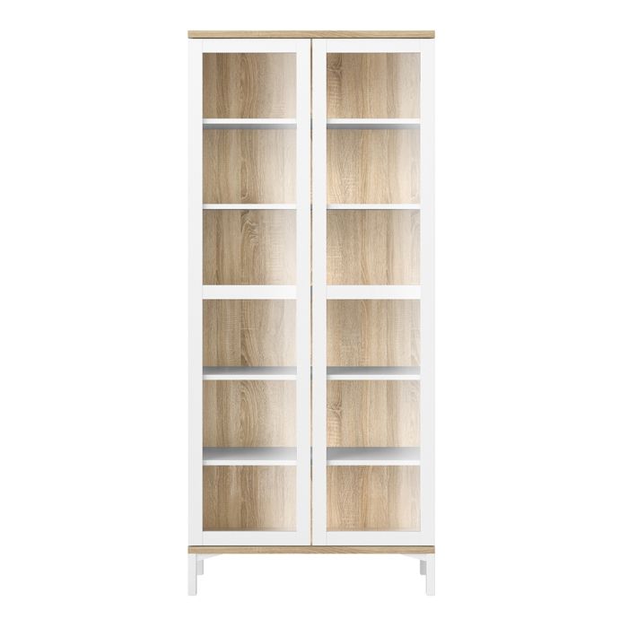 Roomers Glazed Display Cabinet with 2 Doors in Oak Finish