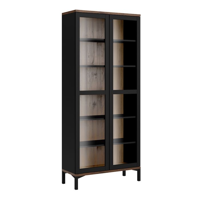 Roomers Glazed Display Cabinet with 2 Doors in Walnut Finish